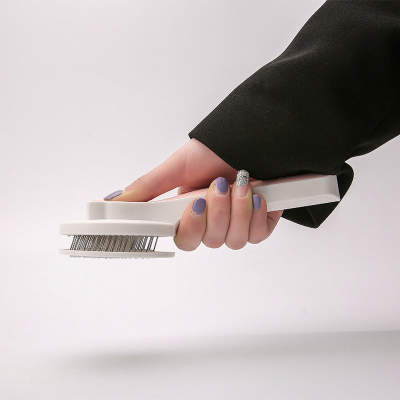 Self-Cleaning Pet Grooming Comb — One-Button, Stainless Steel, Cats & Dogs