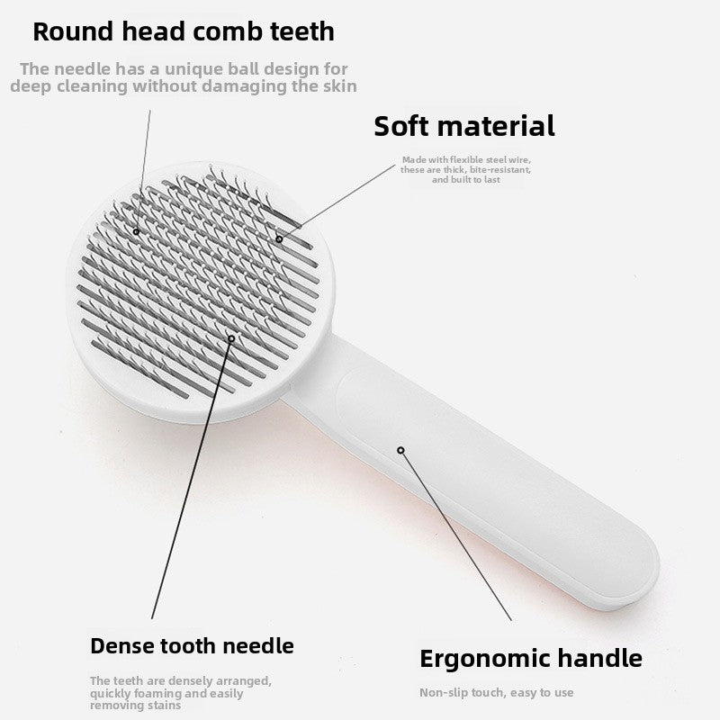 Self-Cleaning Pet Grooming Comb — One-Button, Stainless Steel, Cats & Dogs