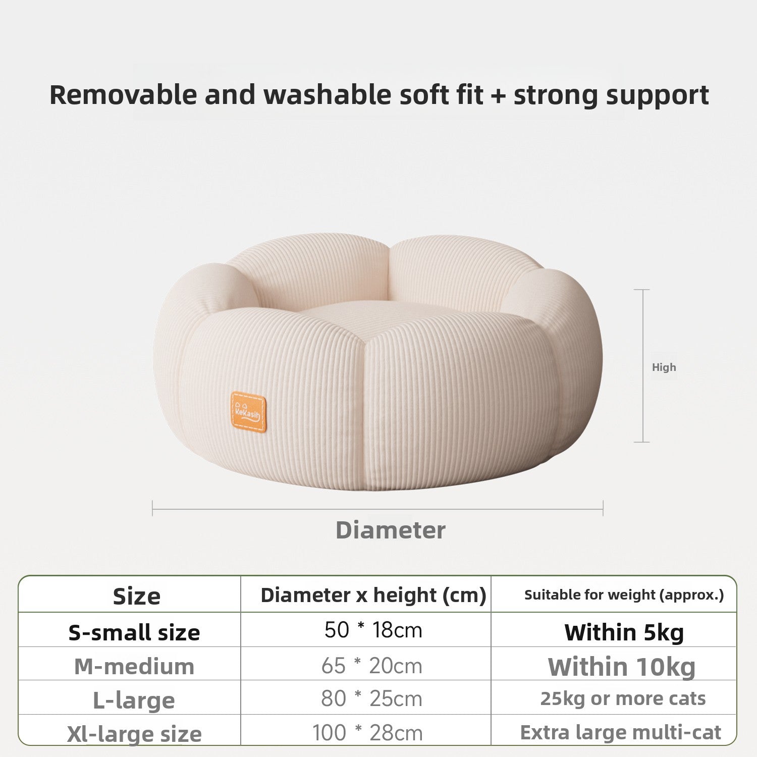 Washable Cat Bed – Removable Cover & Anti-Slip Base