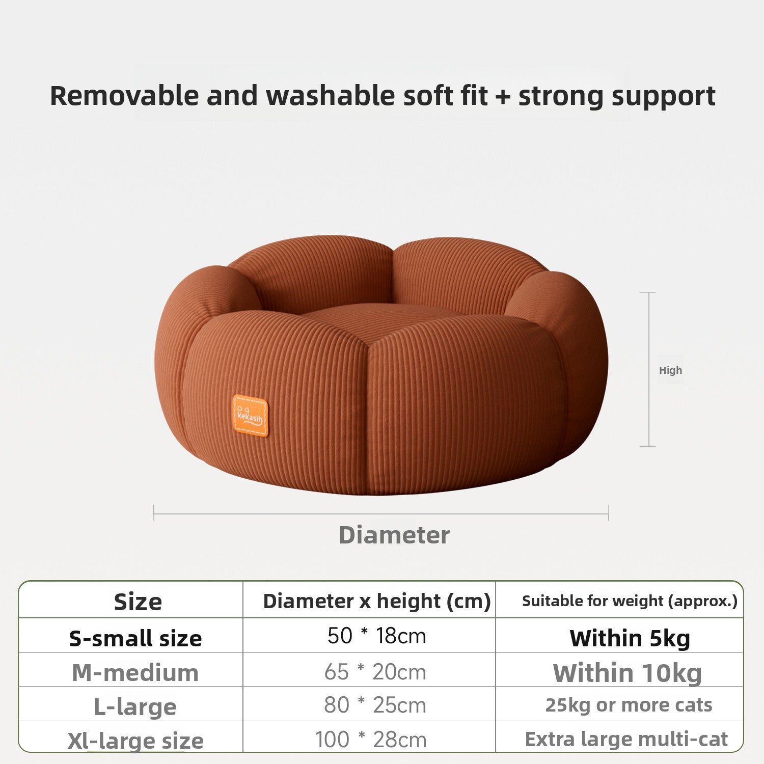 Washable Cat Bed – Removable Cover & Anti-Slip Base