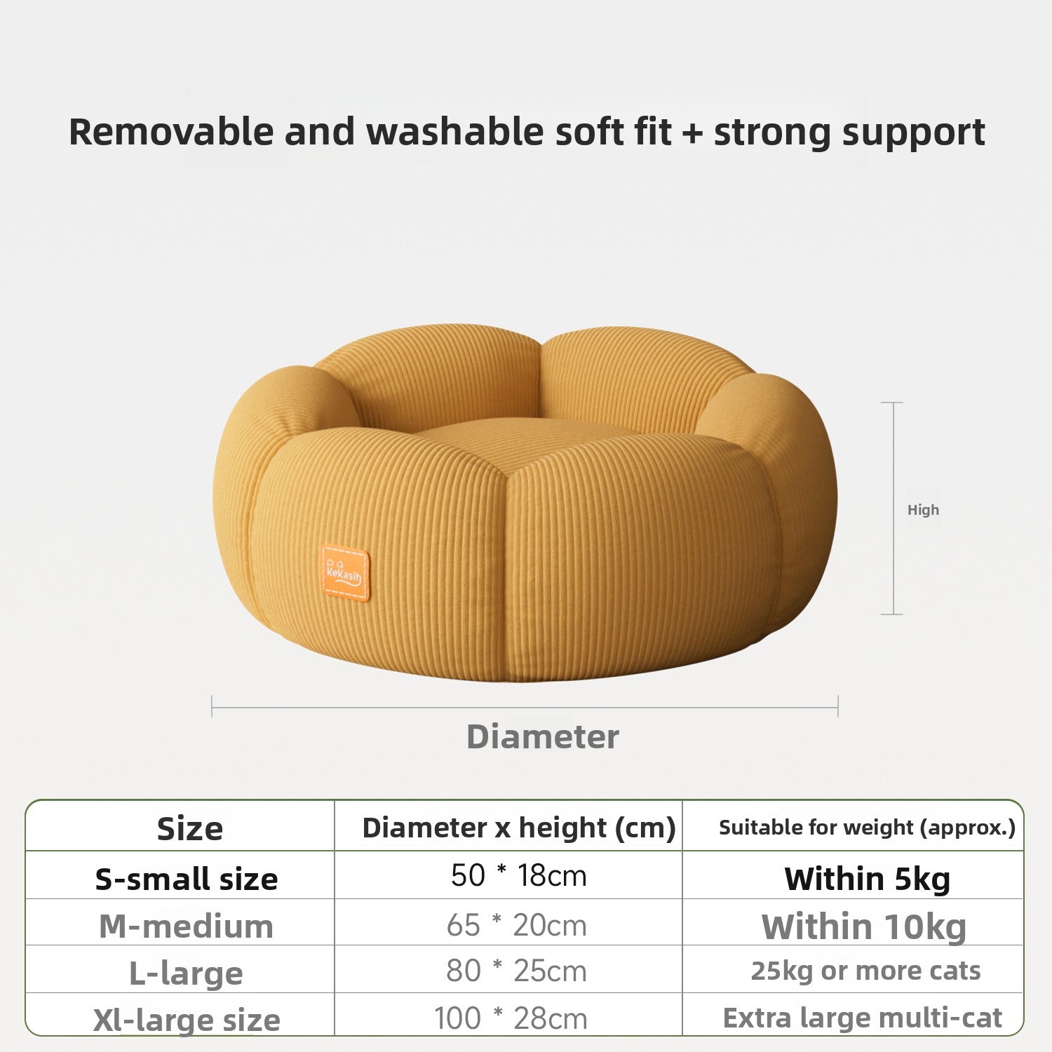 Washable Cat Bed – Removable Cover & Anti-Slip Base