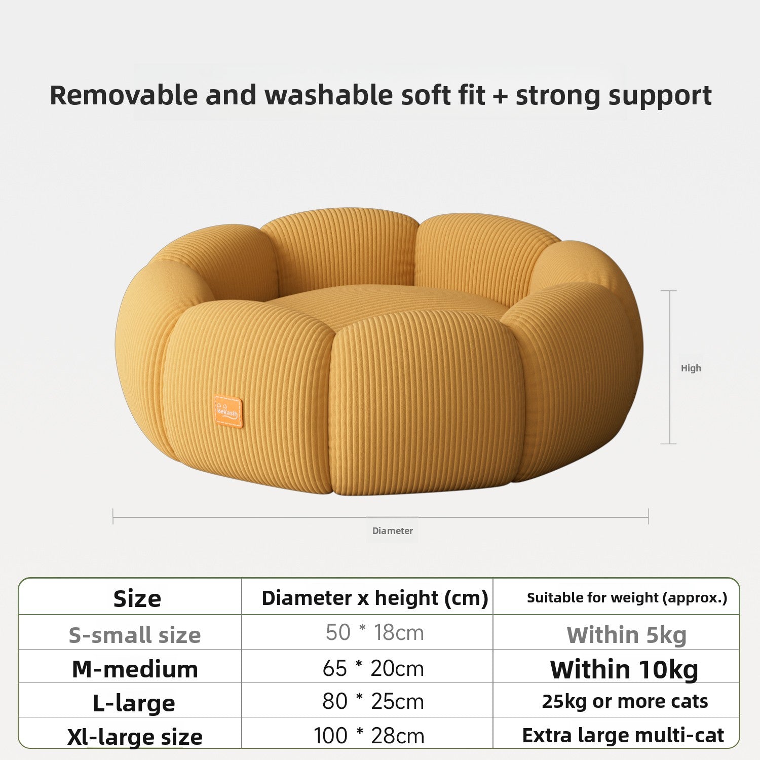 Washable Cat Bed – Removable Cover & Anti-Slip Base