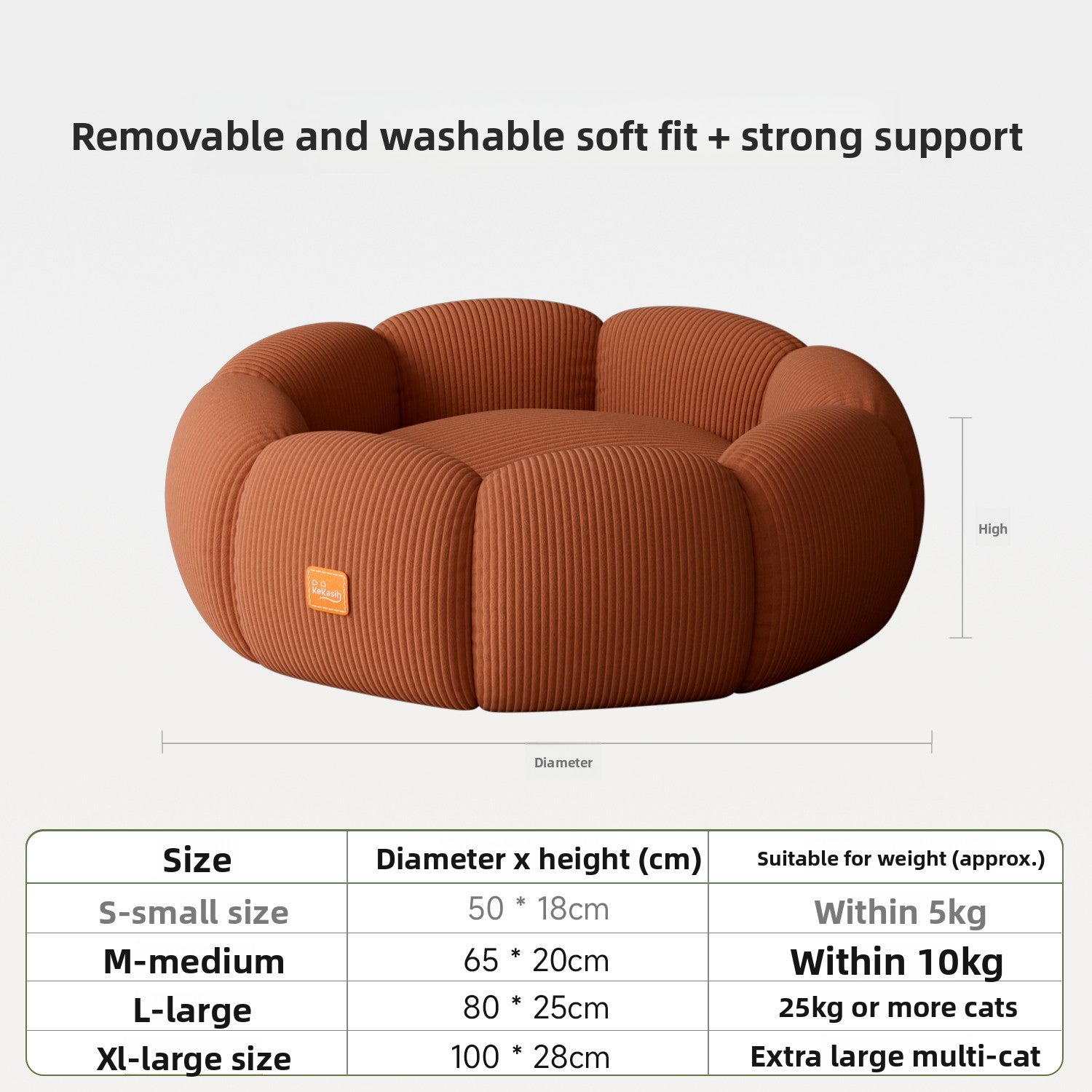 Washable Cat Bed – Removable Cover & Anti-Slip Base