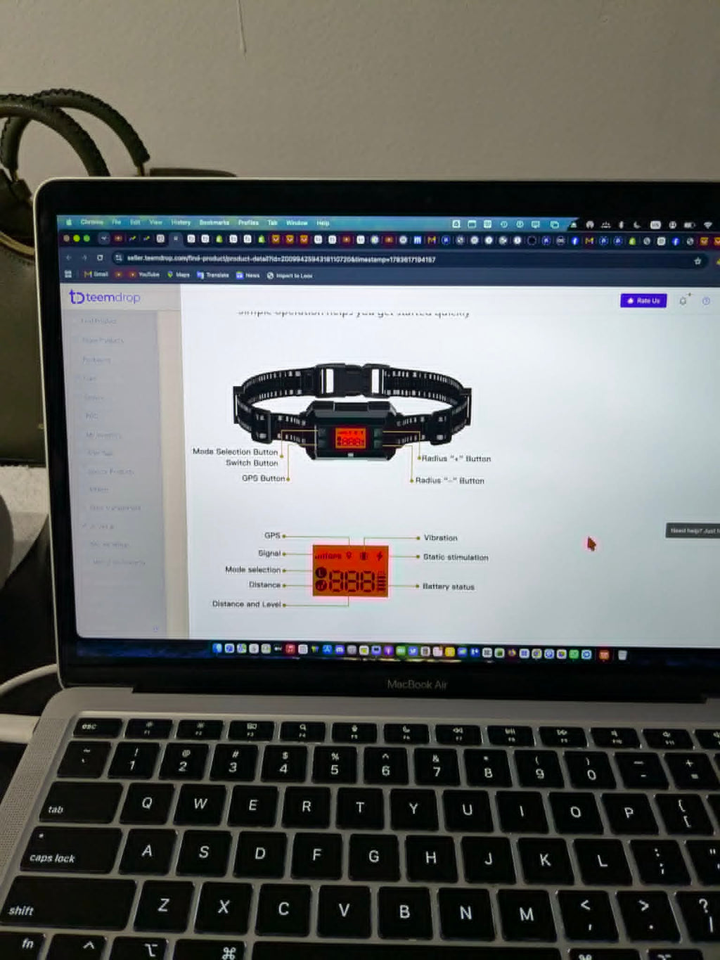 GPS Dog Collar Tracker - Mode and GPS buttons diagram