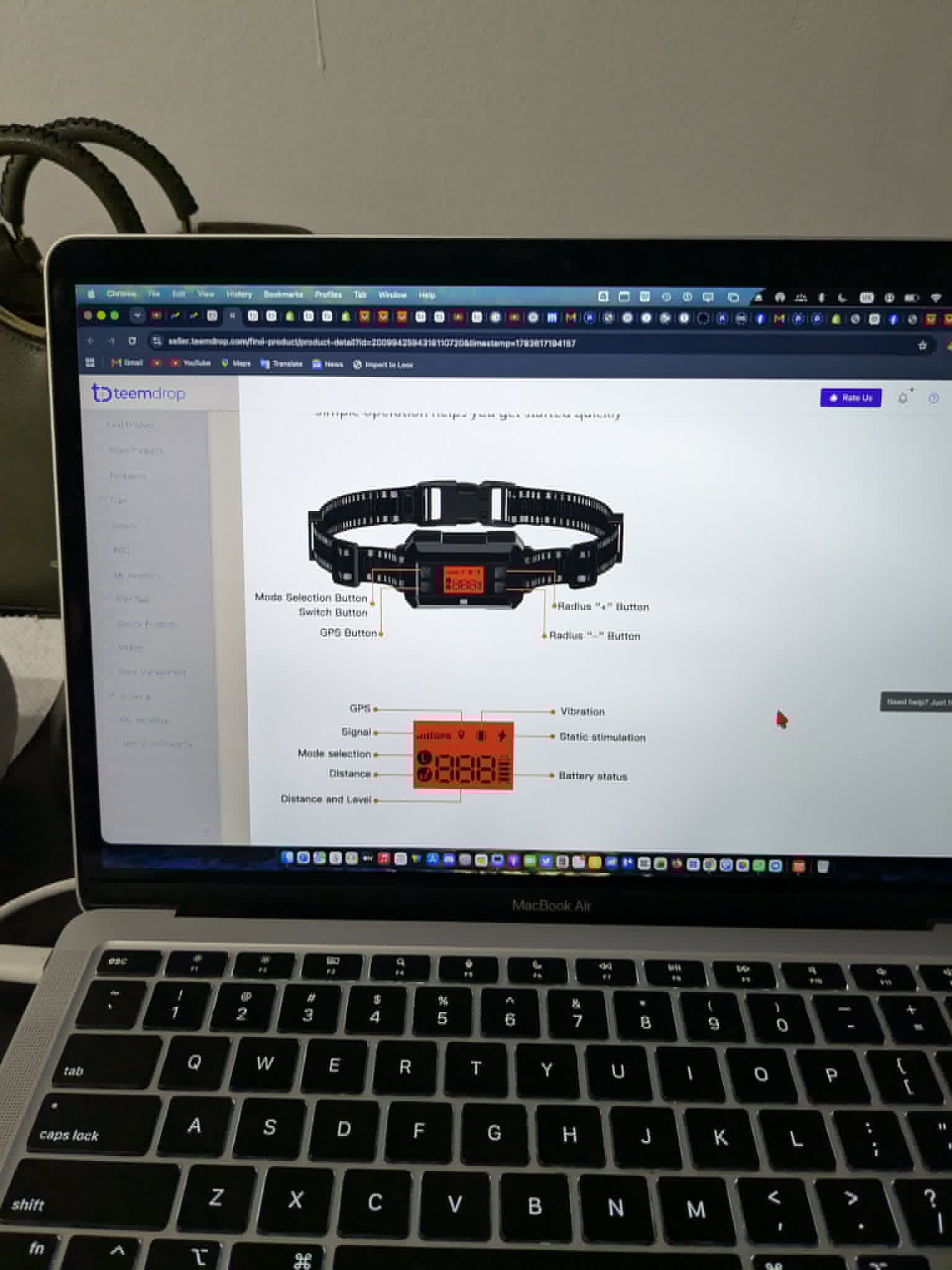 GPS Dog Collar Tracker - Mode and GPS buttons diagram