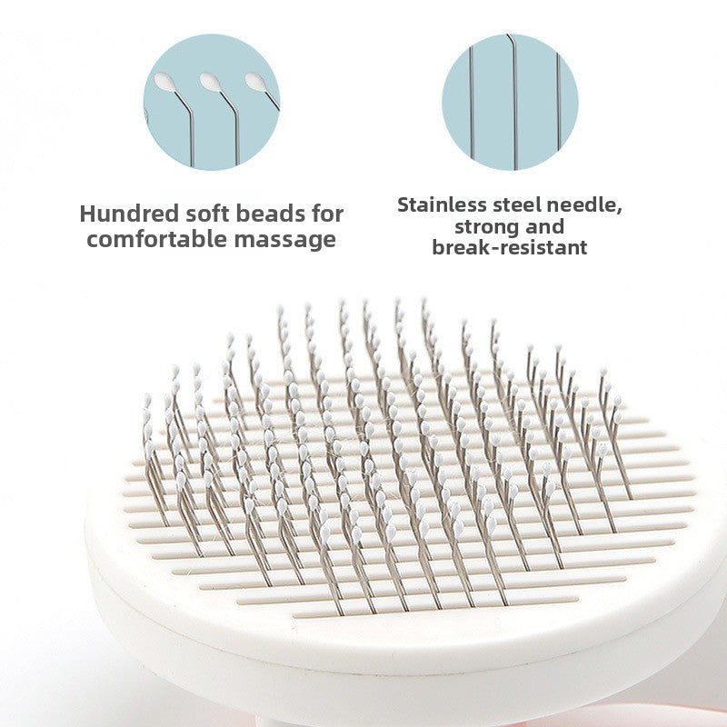 Self-Cleaning Pet Grooming Comb — One-Button, Stainless Steel, Cats & Dogs