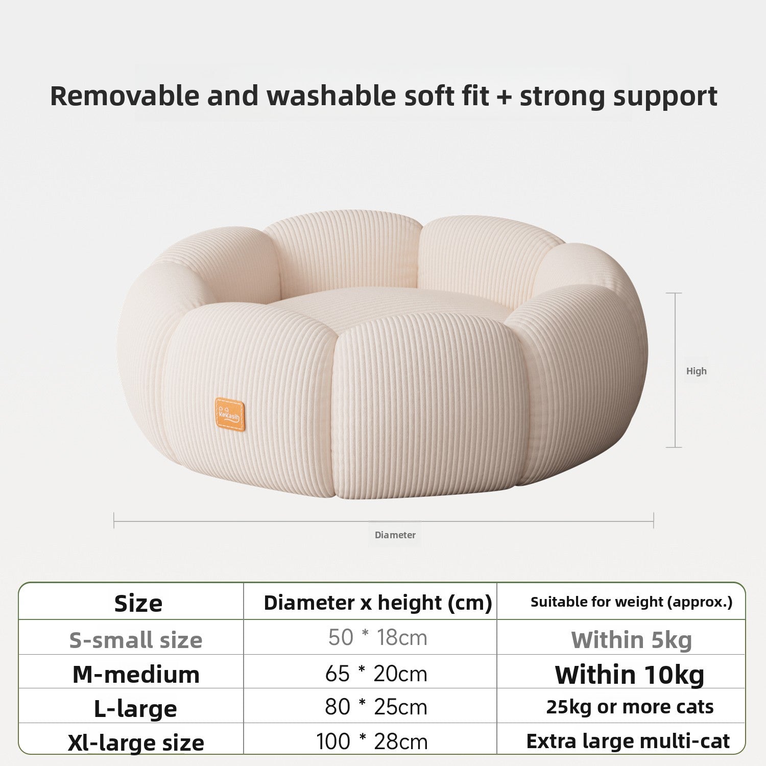 Washable Cat Bed – Removable Cover & Anti-Slip Base