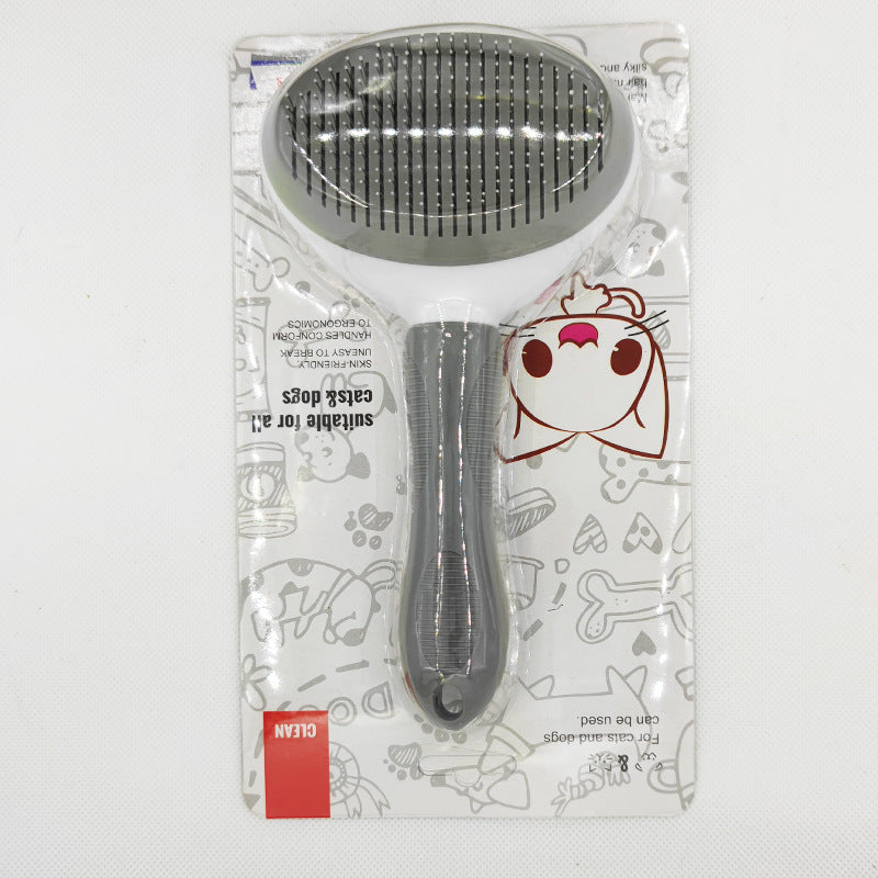 Self-Cleaning Pet Grooming Comb — One-Button, Stainless Steel, Cats & Dogs