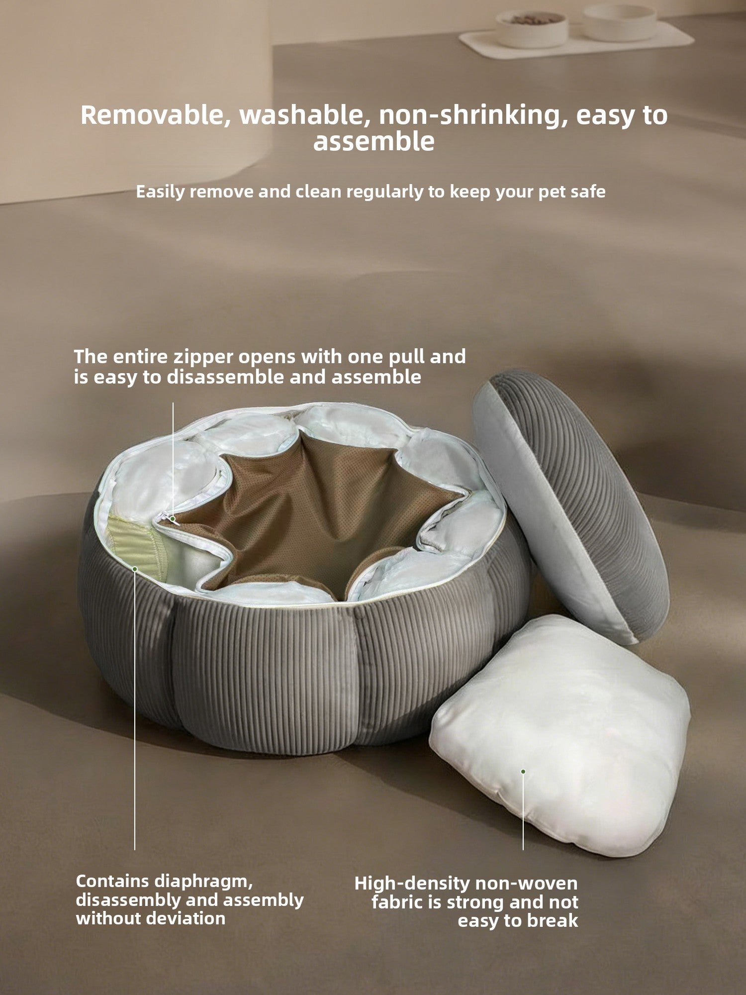 Washable Cat Bed – Removable Cover & Anti-Slip Base