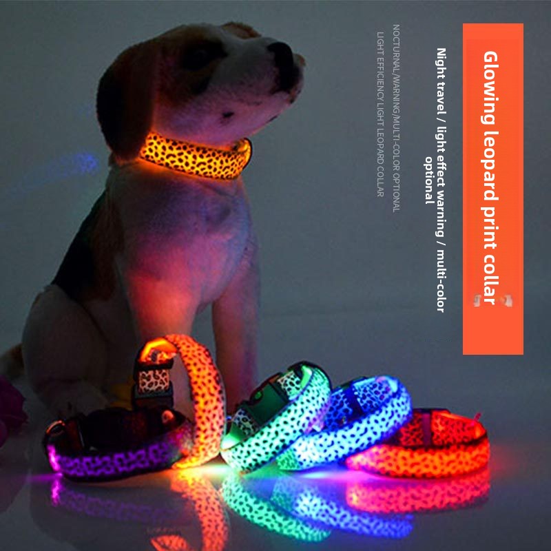 LED Glow Dog Collar — Leopard Print, 3 Light Modes, 5 Sizes