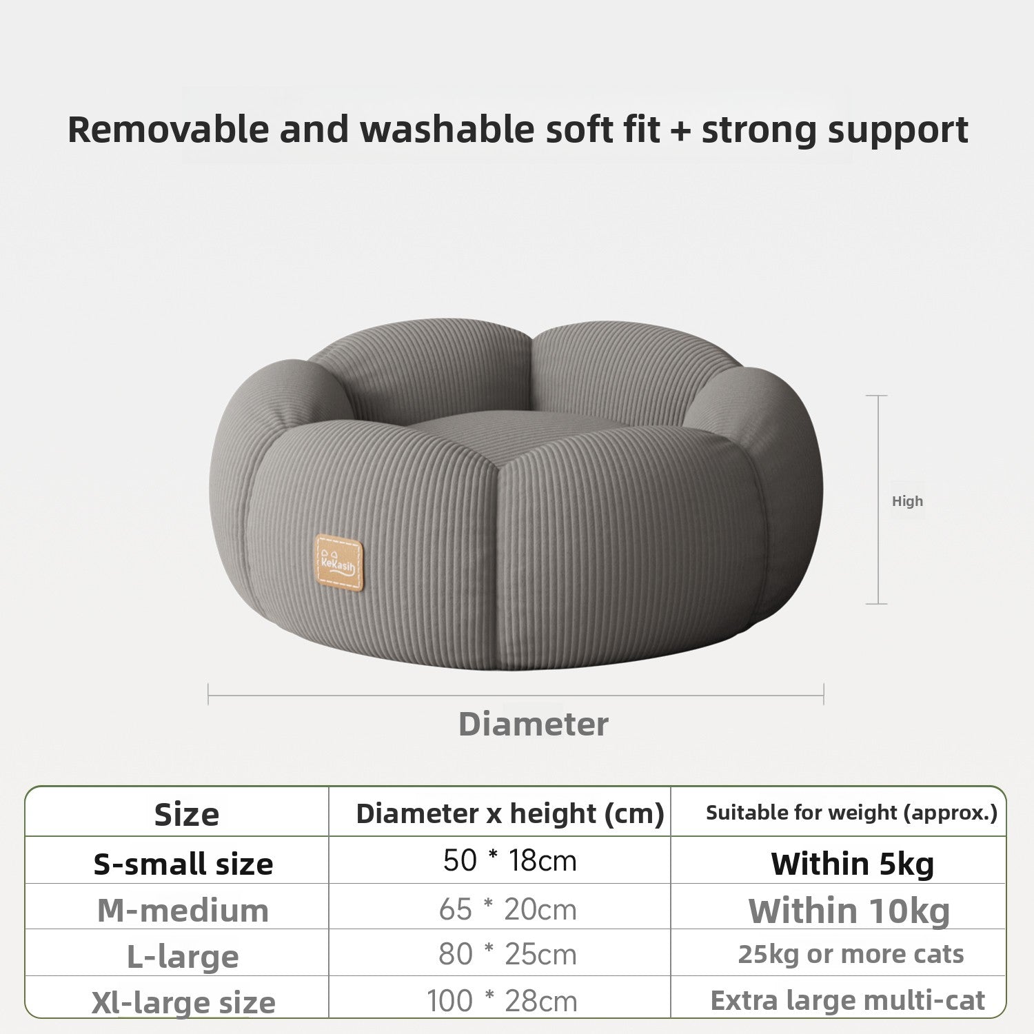 Washable Cat Bed – Removable Cover & Anti-Slip Base