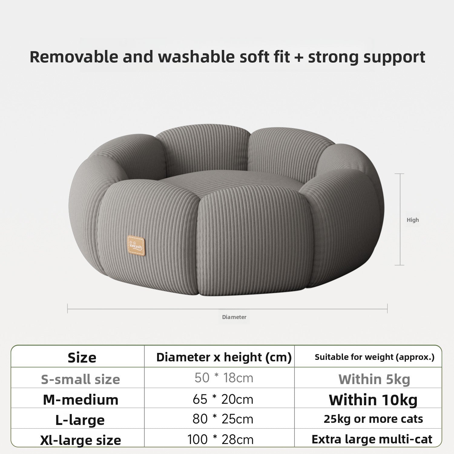 Washable Cat Bed – Removable Cover & Anti-Slip Base