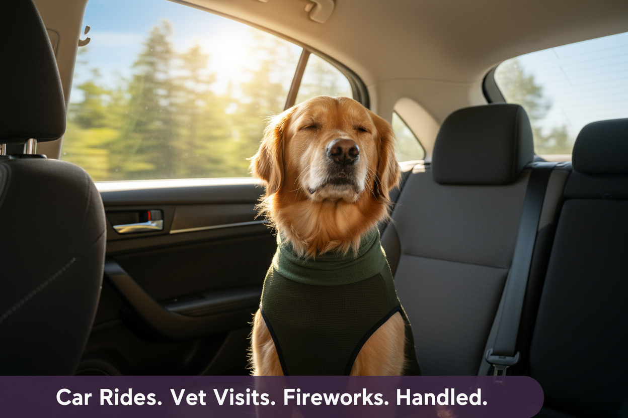Golden Retriever calm in car