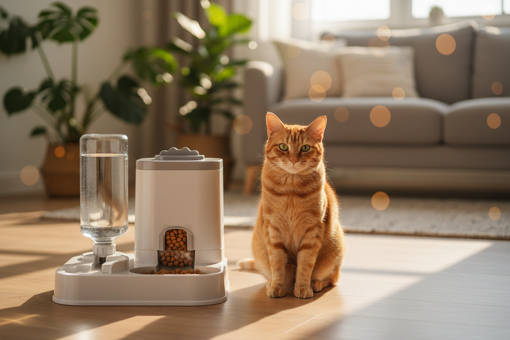 Orange Cat with Auto Feeder