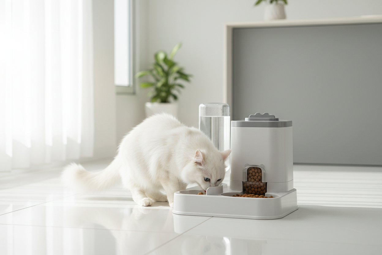 White Cat with Auto Feeder